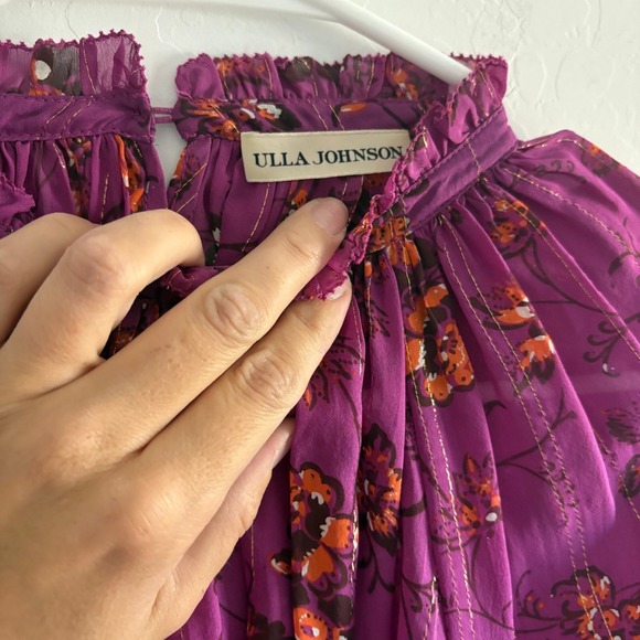 Ulla‎ Johnson Magenta Constance Floral Silk Blouse Long Sleeve Purple Size 4 - Picture 6 of 6